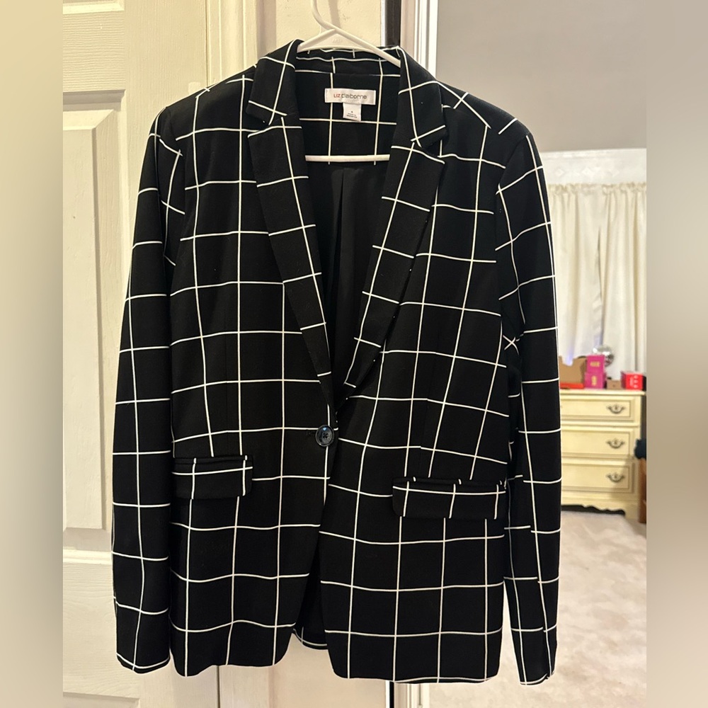 Liz Claiborne Black and White Checkered Blazer